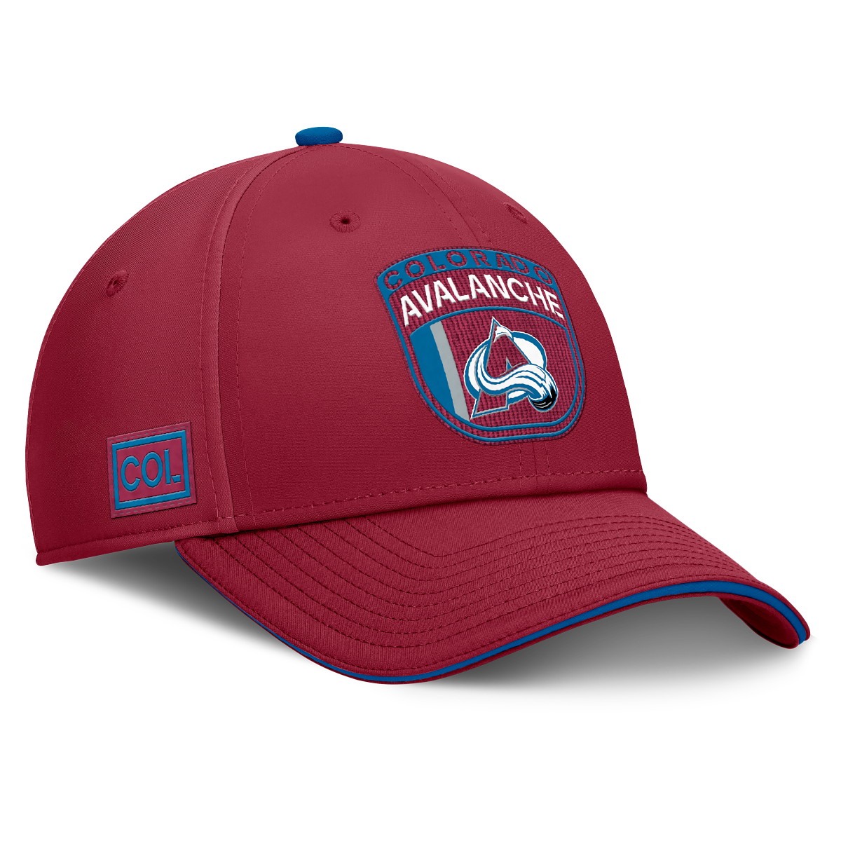 Right side of hat, red with blue COL lettering