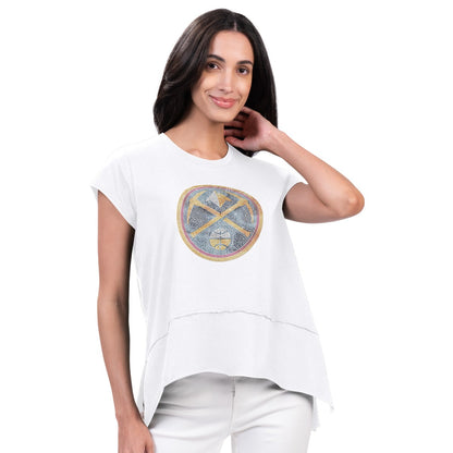 White short sleeve tee, Rhinestone primary nuggets logo