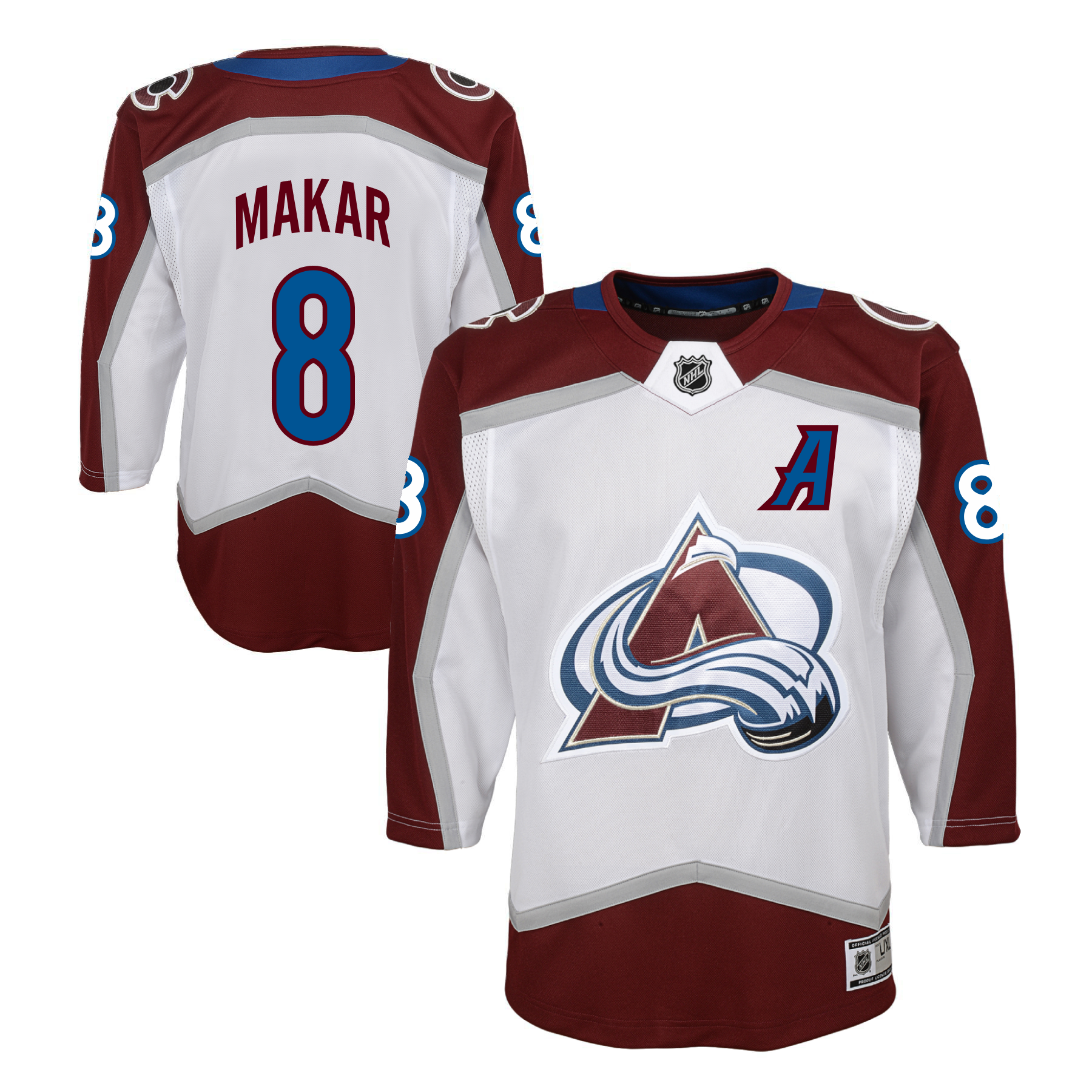 Colorado Avalanche No8 Cale Makar White Road Stitched Youth Jersey