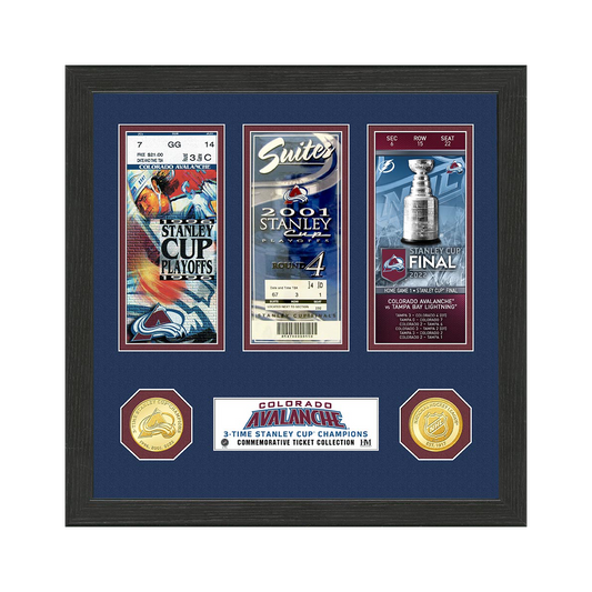 Colorado Avalanche 3X Stanley Cup Champions Ticket Collection 12"x12" Frame