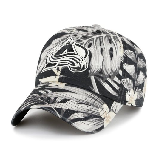 Front of Hat, Flower and Palm tree design with Black and white Avalanche Hat