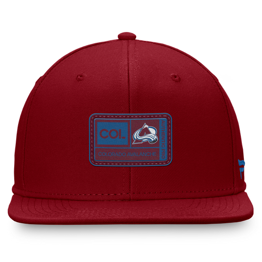 Avalanche Pro Training Snapback ; Front Burgundy with COL and Avalanche Logo  with Colorado Avalanche in blue lettering  under COL and Avalanche Logo