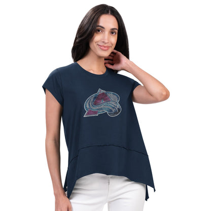 Navy short sleeve tee, Rhinestone primary Avalanche logo