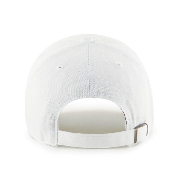 Back of white hat, adjustable buckle strap