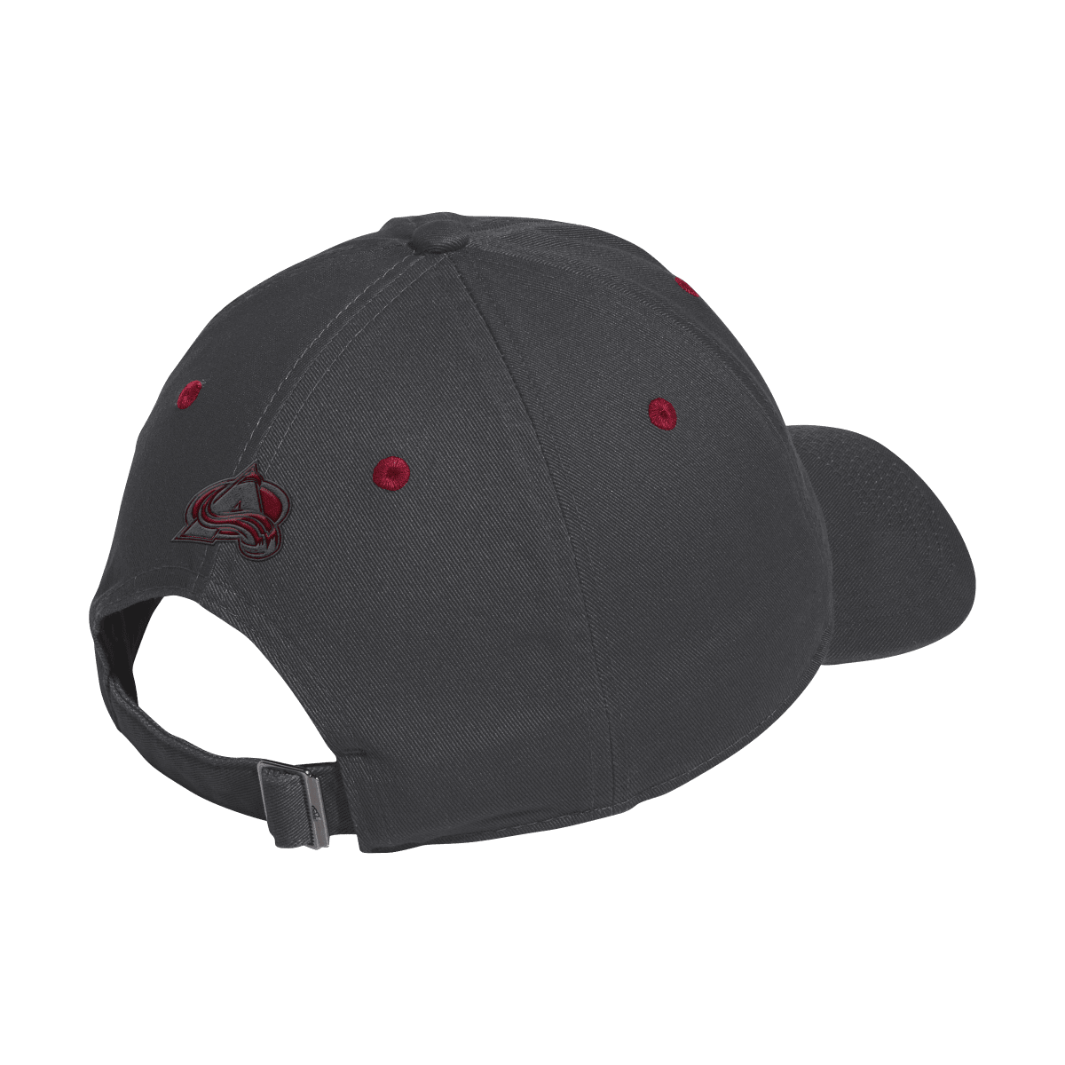 Grey Hat, with Burgundy tonal Avalanche Logo. Grey adjustable band