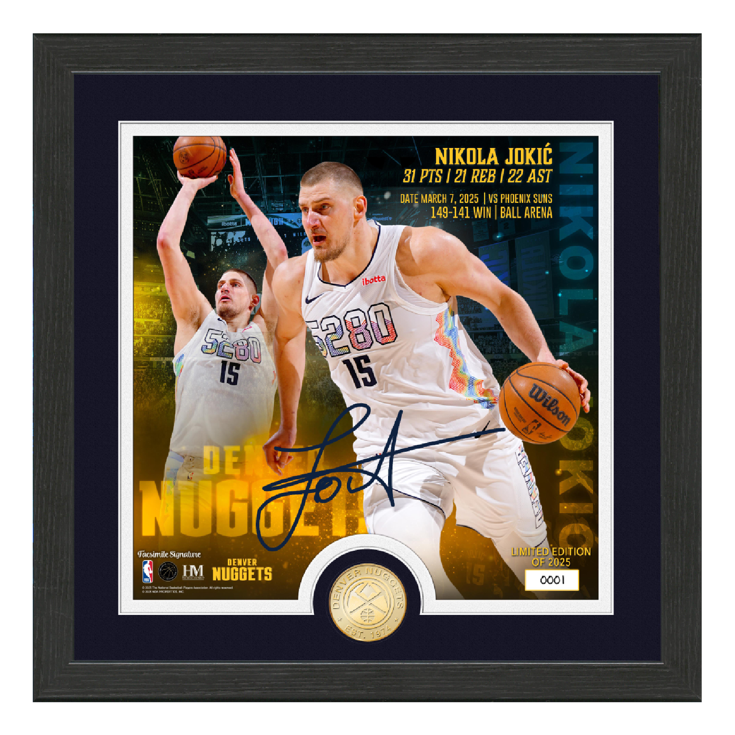 Nikola Jokic NBA Record 31-21-22 Bronze Coin Photo Frame