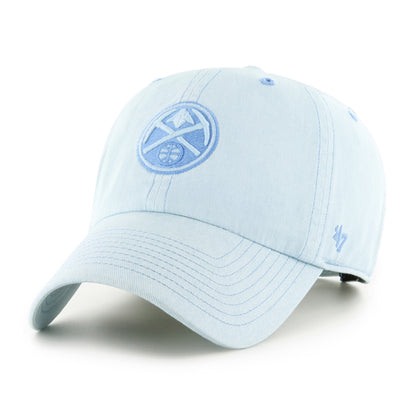 Ladies Hat, White background, with baby blue pickaxe logo in center of hat