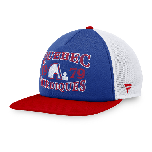 Left Side of Nordiques hat; white mesh with red Fanatics logo on the white mesh