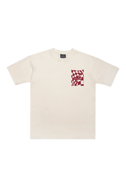 Ivory short sleeve with burgundy print "NINTYSIX38"