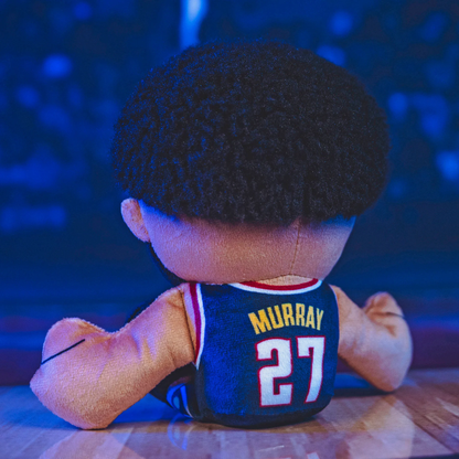 Back Side View, Plush Stuff doll, Murray player with black hair, Navy blue jersey, Murray 27 on back. with, sitting posture.