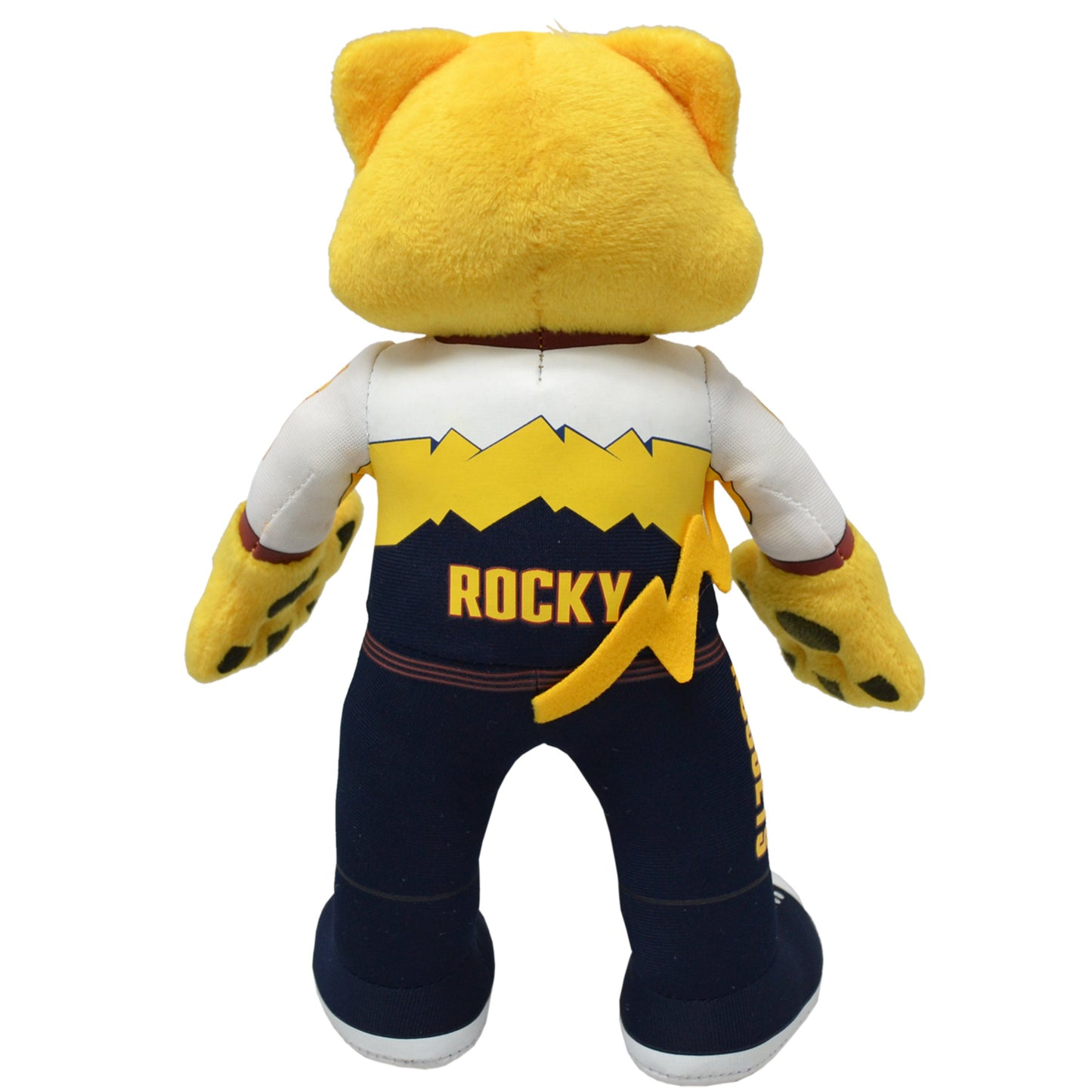 Rocky doll with mountain silhouette and "Rocky" written below that in yellow letters