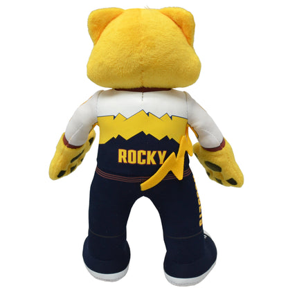 Rocky doll with mountain silhouette and "Rocky" written below that in yellow letters